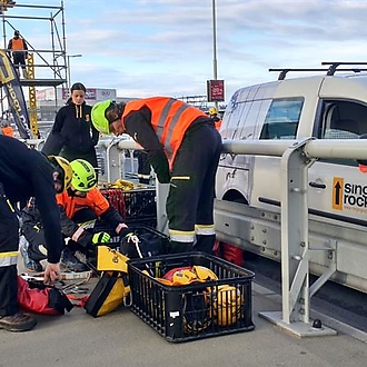Nusle Bridge abseil on wheelchair 2017